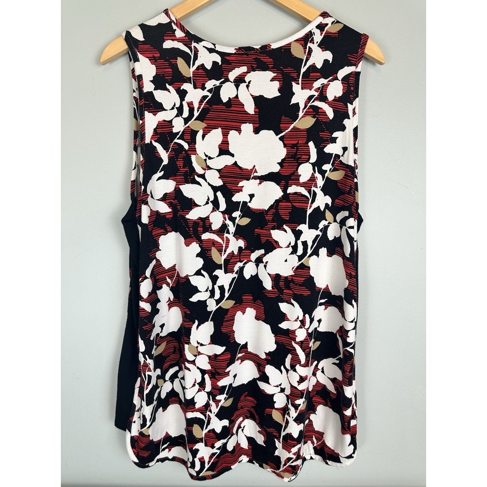 J. Jill Wearever Collection Sleeveless Top XL Red Black White Floral Stretch Boh - Picture 2 of 6